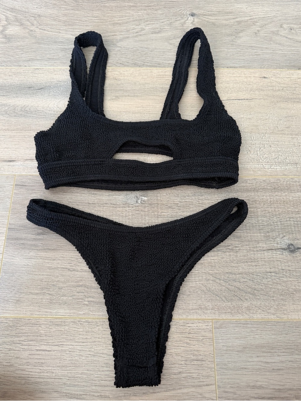 bond-eye Black Textured Two-Piece Bikini Set
